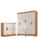 Kit Guarda-roupa Casal 6 Portas Com Cômoda Sapateira 4 Gavetas Lisa Nature/off White