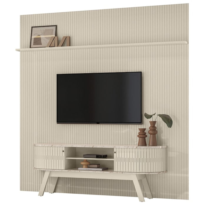 Painel Bancada Tv 75 Pol 245x238 Cm Laguna Calacata Off White Madetec