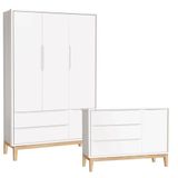 Cômoda Com Porta E Guarda Roupa Infantil 3 Portas New Classic Branco Com Pés Madeira Natural ? Reller