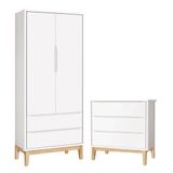 Cômoda Gaveteiro E Guarda Roupa Infantil 2 Portas New Classic Branco Com Pés Madeira Natural ? Reller