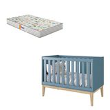 Berço Americano New Classic Azul Com Pés Madeira Natural E Colchão Gazin ? Reller