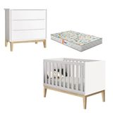Berço Americano E Cômoda Gaveteiro New Classic Branco Com Pés Madeira Natural E Colchão Gazin ? Reller