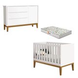 Berço Americano E Cômoda New Classic Branco Com Pés Madeira E Colchão Gazin ? Reller