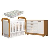 Berço Americano Danny E Cômoda Infantil Zaki Branco Acetinado Savana Com Colchão Gazin - Reller
