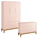 Cômoda Infantil E Guarda Roupa 3 Portas New Classic Rosa Com Pés Madeira ? Reller
