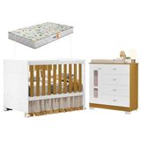 Berço Americano E Cômoda Infantil Katatau Branco Acetinado Savana Com Colchão Gazin ? Reller