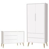 Cômoda Infantil Com Porta E Guarda Roupa 2 Portas Theo Branco Acetinado Pés Madeira Natural ? Reller