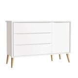 Cômoda Infantil Theo 1 Porta Branco Acetinado Com Pés Madeira Natural ? Reller