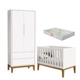 Berço Americano E Guarda Roupa 2 Portas New Classic Branco Com Pés Madeira E Colchão Gazin ? Reller