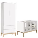 Berço Americano E Guarda Roupa Classic 2 Portas Branco Com Pés Madeira Natural ? Reller