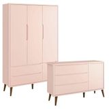 Guarda Roupa Infantil 3 Portas E Cômoda Theo 1 Porta Rosa Com Pés Amadeirados ? Reller