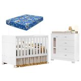 Berço Americano E Cômoda Infantil Katatau Branco Acetinado Com Colchão Ortobom ? Reller