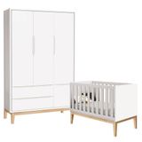 Berço Americano E Guarda Roupa Classic 3 Portas Branco Com Pés Madeira Natural ? Reller