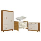 Quarto De Bebê Zaki E Berço Americano Evolution 4 Em 1 Areia Acetinado Savana Com Colchão Gazin - Reller