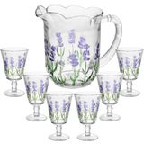 Jogo De Taças E Jarra De Cristal Lavanda Hand Painting 7 Peças - Lyor