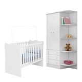 Jogo De Quarto Infantil Doce Sonho Guarda Roupa 2 Portas E Berço Branco - Qmovi Branco