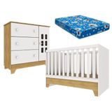 Berço Americano Mini Cama E Cômoda Infantil Malu Branco Acetinado Bétula Com Colchão Ortobom Carolina
