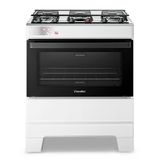 Fogão A Gás Esmaltec Mesa Inox Tampa De Vidro Forno 84l Ideal Top Branco 5 Bocas Bivolt