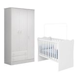 Jogo De Quarto Infantil Doce Sonho Guarda Roupa 3 Portas E Berço Branco - Qmovi Branco