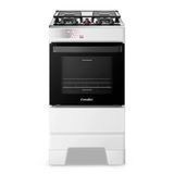Fogão A Gás Esmaltec Mesa Inox Tampa De Vidro Forno 50l Ideal Top Branco 4 Bocas Bivolt
