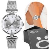 Relogio Feminino Silicone Prova Dagua Aço Inox Prata + Caixa