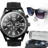 Relogio Aço Inox Masculino + Proteçao Uv Oculos Sol + Case