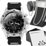 Relogio Masculino Prateado + Pulseira + Cordão Prata Grumet