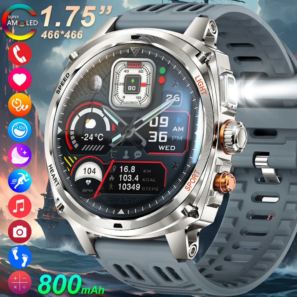 Relógio Inteligente Sacosding 2025 Military Tactical 800mah Para Homens