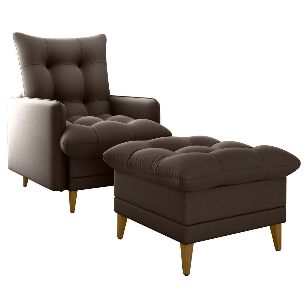 Poltrona De Amamentaçao E Puff Montreal Veludo Light Marrom Milani Store