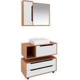 Kit Gabinete Balcão E Espelheira De Banheiro Cuba Karina Amêndoa-branco