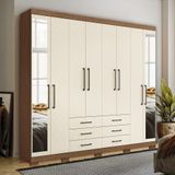 Guarda Roupa Casal 238cm 8 Portas 6 Gavetas Com Espelho Jatoba/areia
