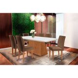 Sala De Jantar Completa Luna Tampo Madeirado Canto Curvo 180x90cm E 6 Cadeiras Grécia Imbuia-suede Capuccino - Rufato