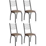 Kit 4 Cadeiras Aço Carbono Tubular Metálica Acabamento D-25 Luana Preto-rattan