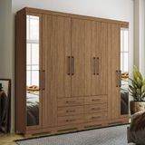 Guarda Roupa Casal 238cm 8 Portas 6 Gavetas Com Espelho Jatoba
