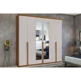 Guarda Roupa Casal 6 Portas (2 C- Espelho) E 4 Gavetas Alonzo New Amêndoa-off White - Lopas