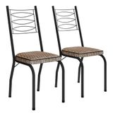 Kit 2 Cadeiras Aço Carbono Tubular Metálica Acabamento D-25 Luana Preto-rattan