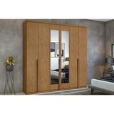 Guarda Roupa Casal 6 Portas (2 C- Espelho) E 4 Gavetas Alonzo New Amêndoa - Lopas