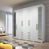Guarda Roupa Casal 238cm 8 Portas 6 Gavetas Com Espelho Branco