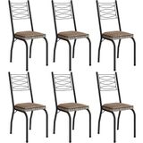 Kit 6 Cadeiras Aço Carbono Tubular Metálica Acabamento D-25 Luana Preto-rattan
