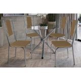 Sala De Jantar Completa Volga C- Tampo De Vidro 95cm E 4 Cadeiras Lisboa Cromada - Courano Capuccino - Kappesberg