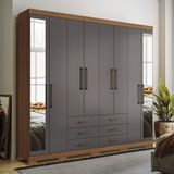 Guarda Roupa Casal 238cm 8 Portas 6 Gavetas Com Espelho Jatoba/grafitte