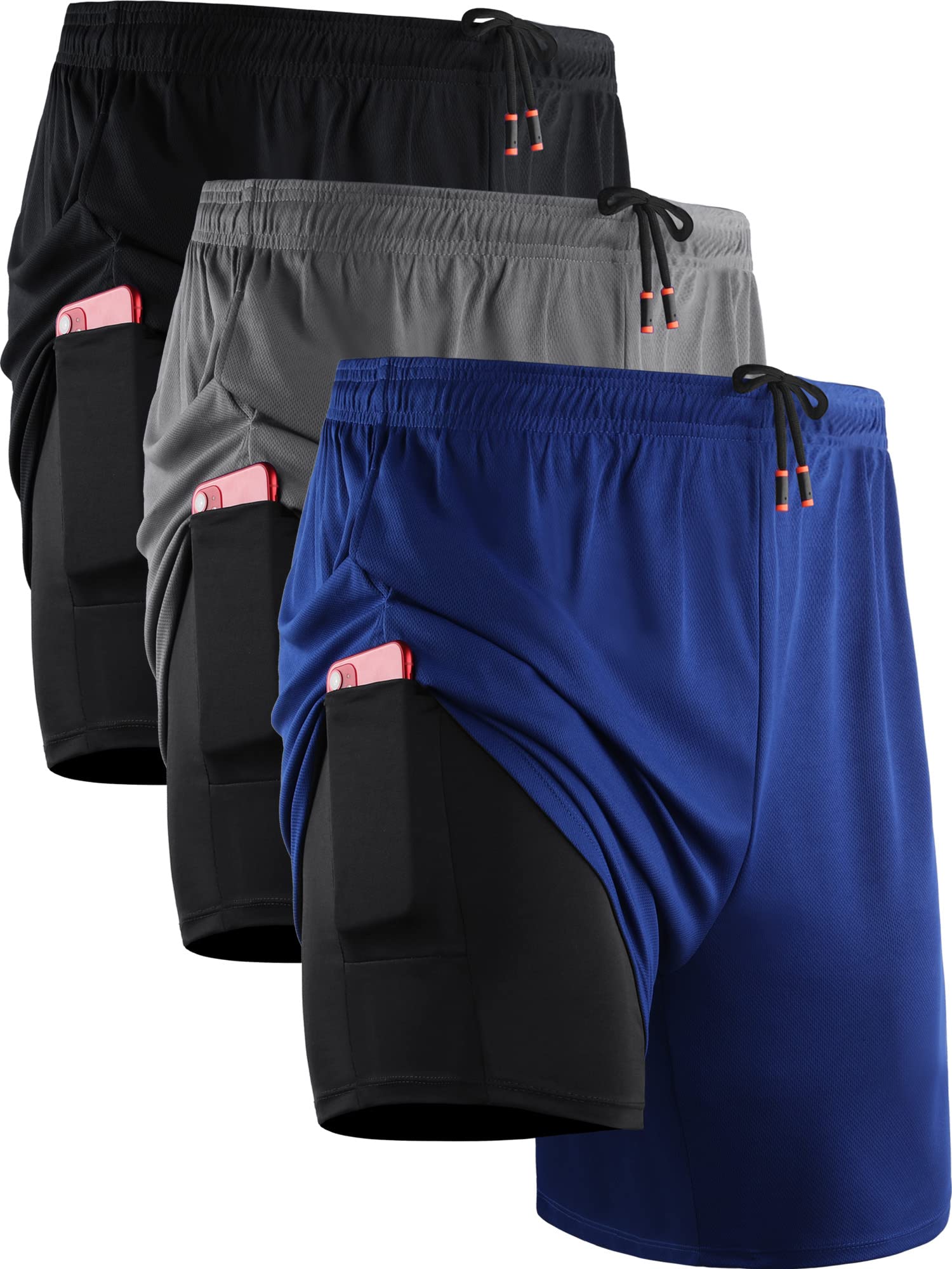 Shorts De Corrida Neleus 2 Em 1 Para Homens Com Forro Com Bolsos