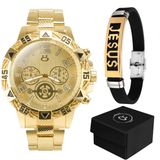 Relogio Masculino Aco Inox Analogico Pulseira Jesus Cristo