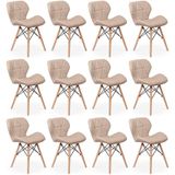 Kit 12 Cadeiras De Jantar Charles Eames Slim Wood Estofada - Nude