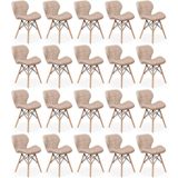 Kit 20 Cadeiras De Jantar Charles Eames Slim Wood Estofada - Nude