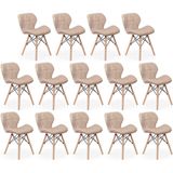 Kit 14 Cadeiras De Jantar Charles Eames Slim Wood Estofada - Nude