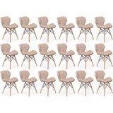 Kit 18 Cadeiras De Jantar Charles Eames Slim Wood Estofada - Nude