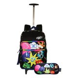 Kit Mochila + Estojo Divertidamente Rodinhas Infantil Escola