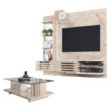 Estante Home Theater Suspenso Com Mesa De Centro Frizz Supreme Calacata Off White - Madetec
