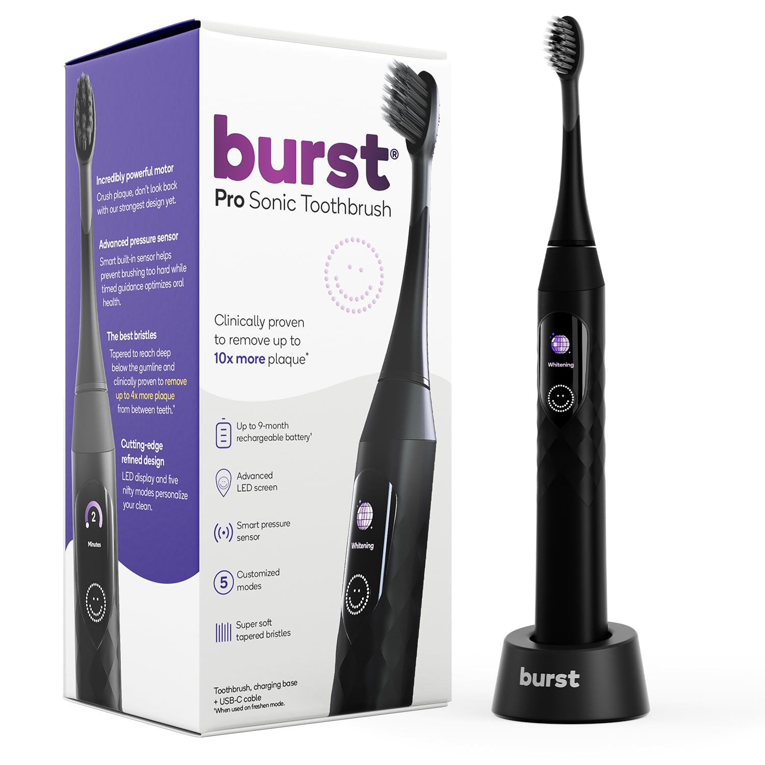 Escova De Dentes Elétrica Burst Pro Sonic Advanced Black Adult